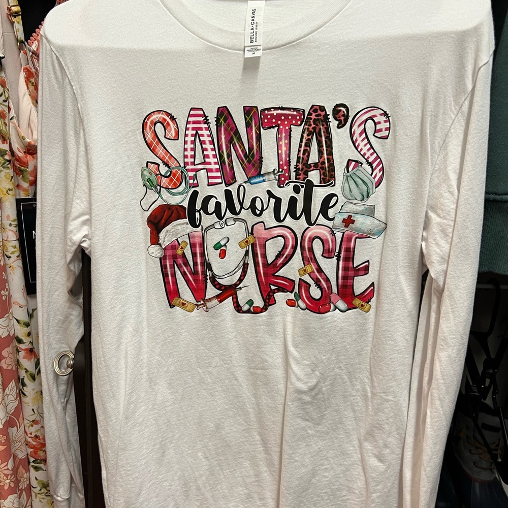 Santa's Favorite Nurse Long Sleeve Shirt